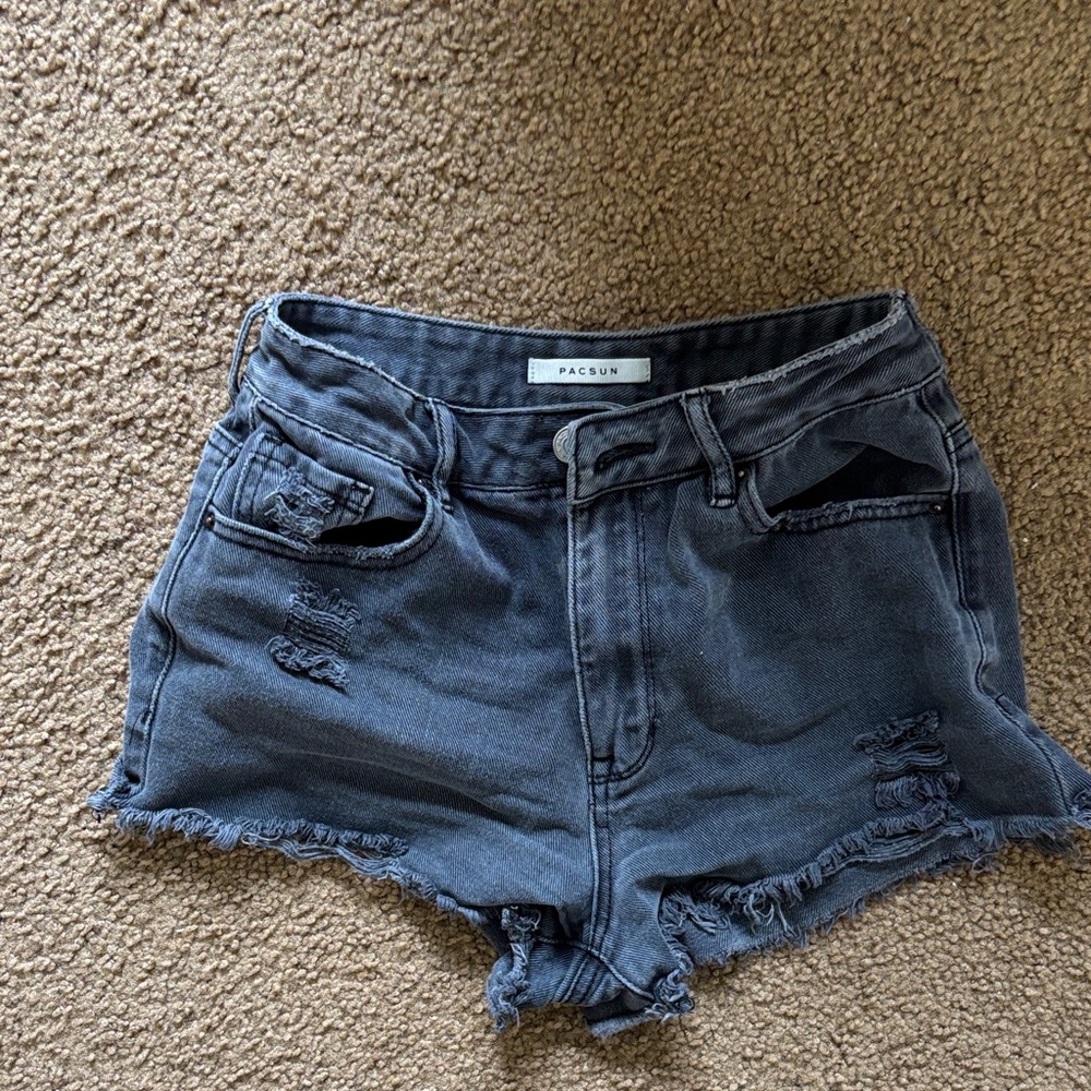 PacSun Washed Black Distressed High-Rise Denim Shorts